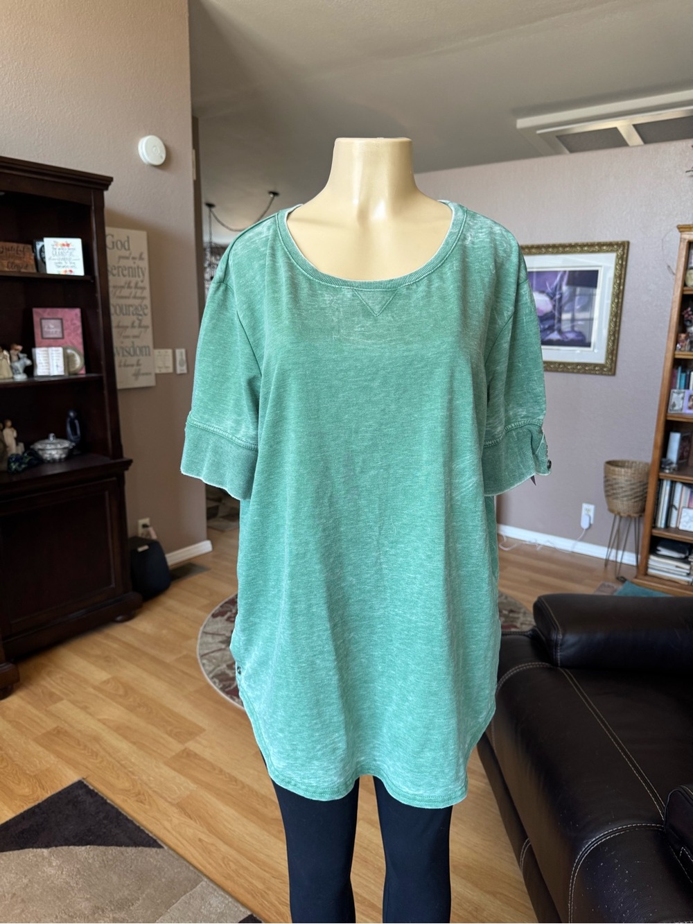 Jane & Delancey green short sleeve tunic sweatshirt type-size XL